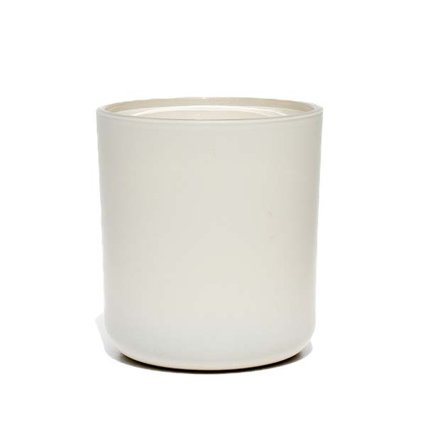 This image shows a cylindrical opaque glass candle container in a matte white color.