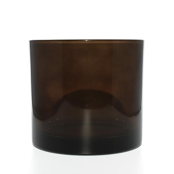 This image shows a cylindrical opaque glass candle container in a dark brown color.