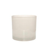 This image shows a cylindrical opaque  glass candle container in a pearl color.