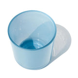 This image shows a cylindrical translucent  glass candle container in a sky blue  color.